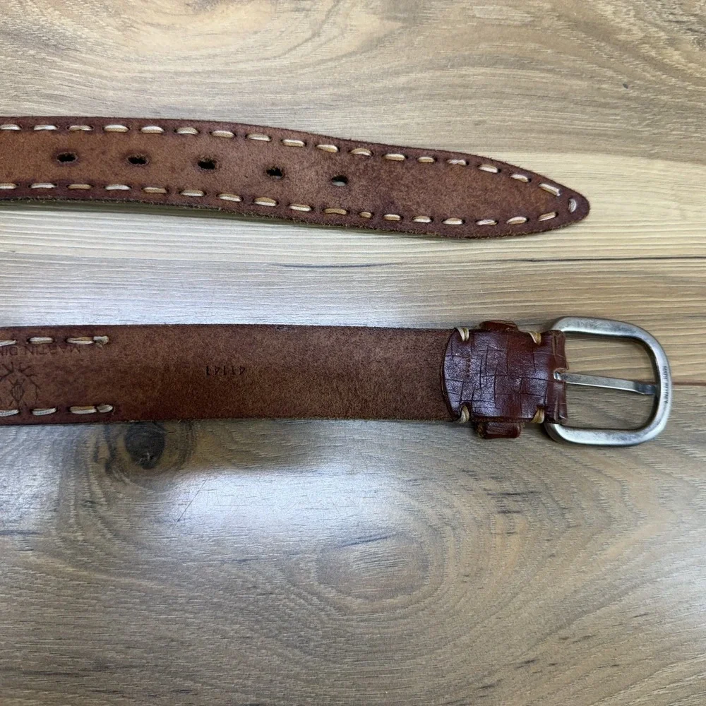 Martin Dingman Mens Belt Size 38 Brown Bridle Leather Stitched Casual